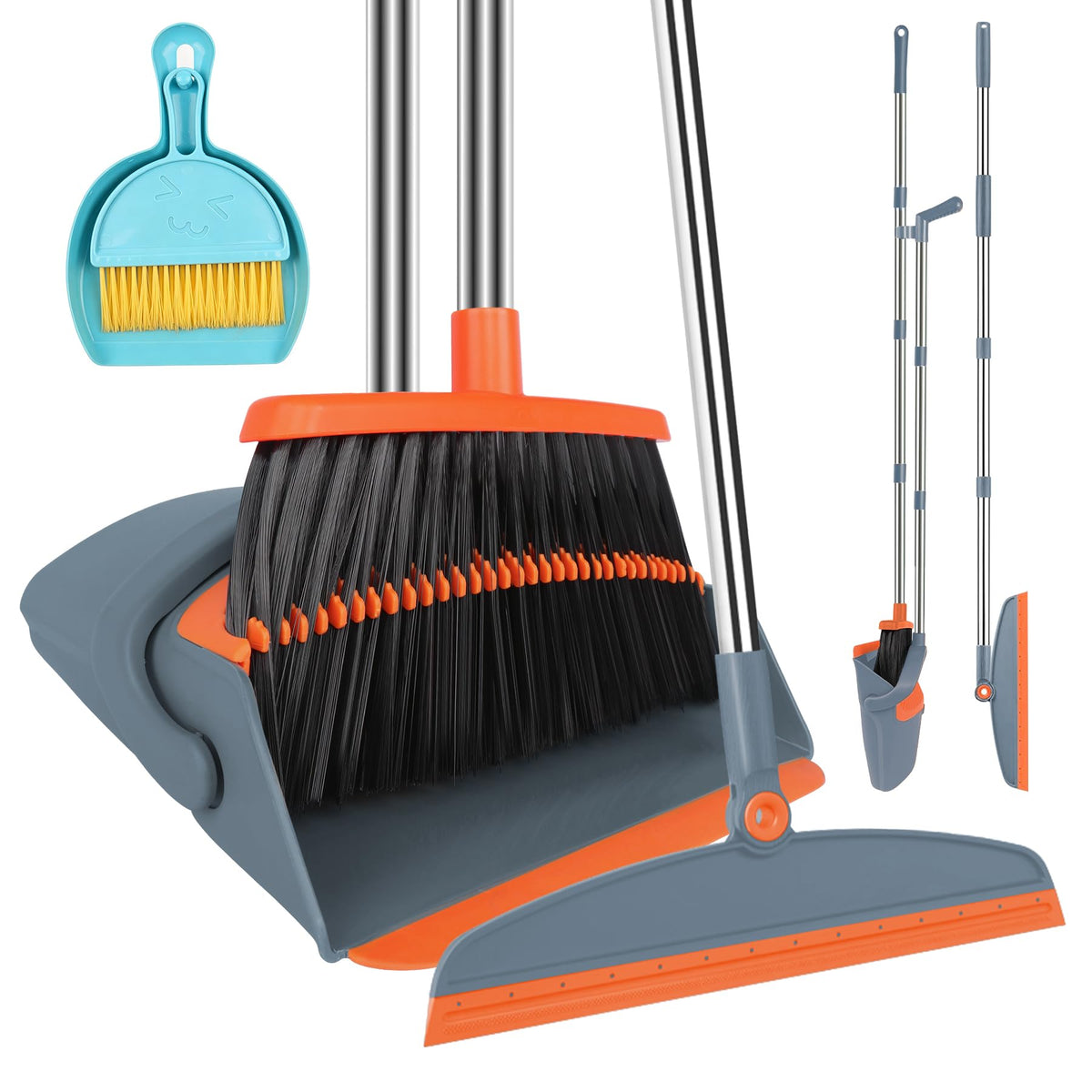 Broom and Dustpan Combo Set, 52" Long Handle with Squeegee & Mini Set
