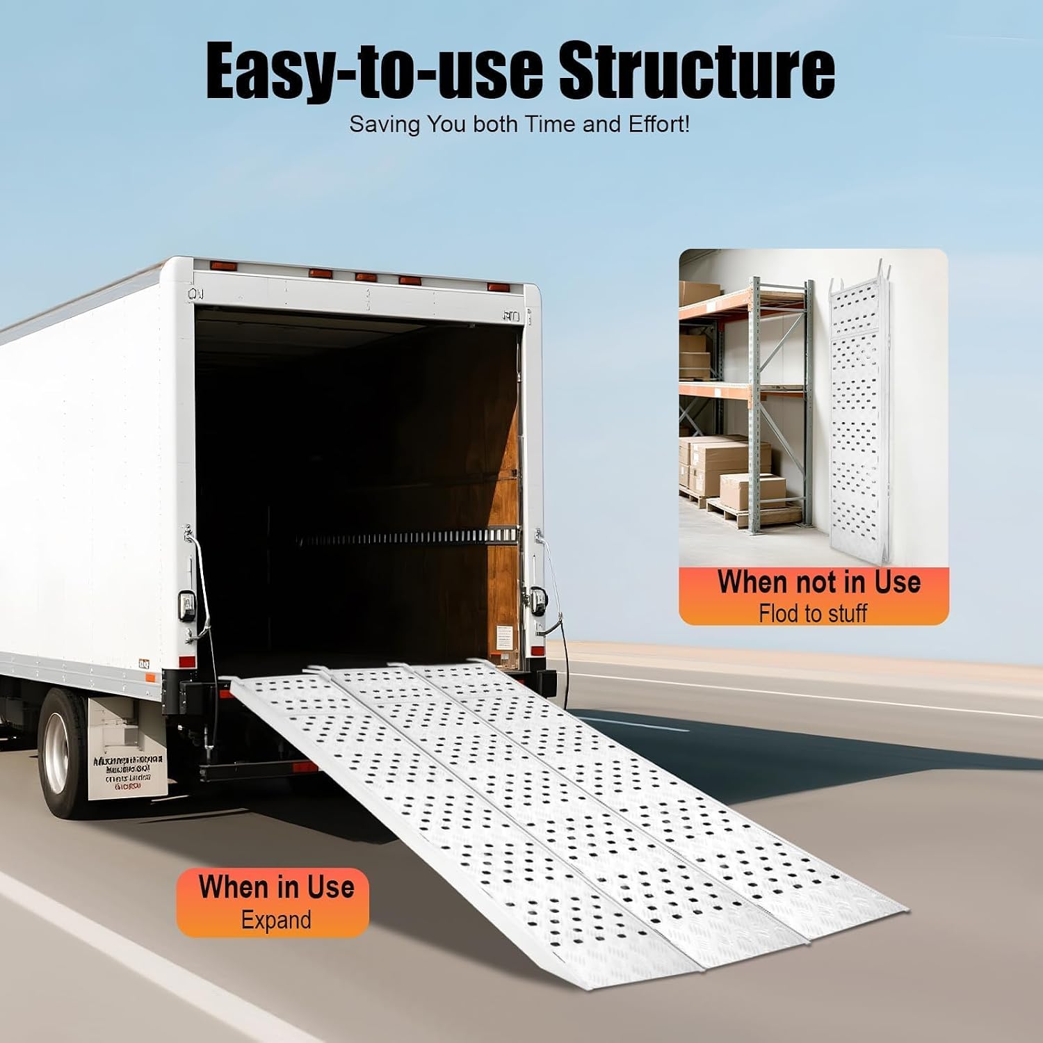 Aluminum Tri-Fold Ramp with Treads, Extra Wide Loading Ramp 1500 lbs Capacity, 54"×77" Heavy Duty Trailer Ramps for