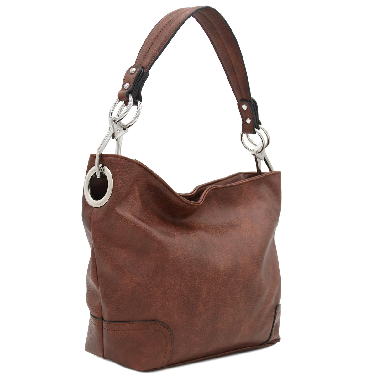 Hobo Shoulder Bag with Big Snap Hook Hardware (Brown)