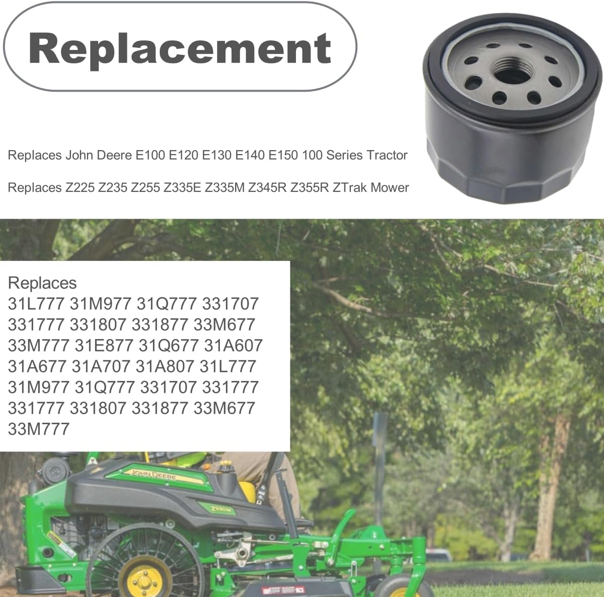 Z355E Air Filter Tune Up Kit Replacement for John Deer Z335E Z345M Z225 Z235 Z355R Z345R Z345 Z335M Z335 Z355 E120 17.5hp 19.5hp 20hp 21hp Engine 46’’48’’ Mower Parts wiht Oil Filter