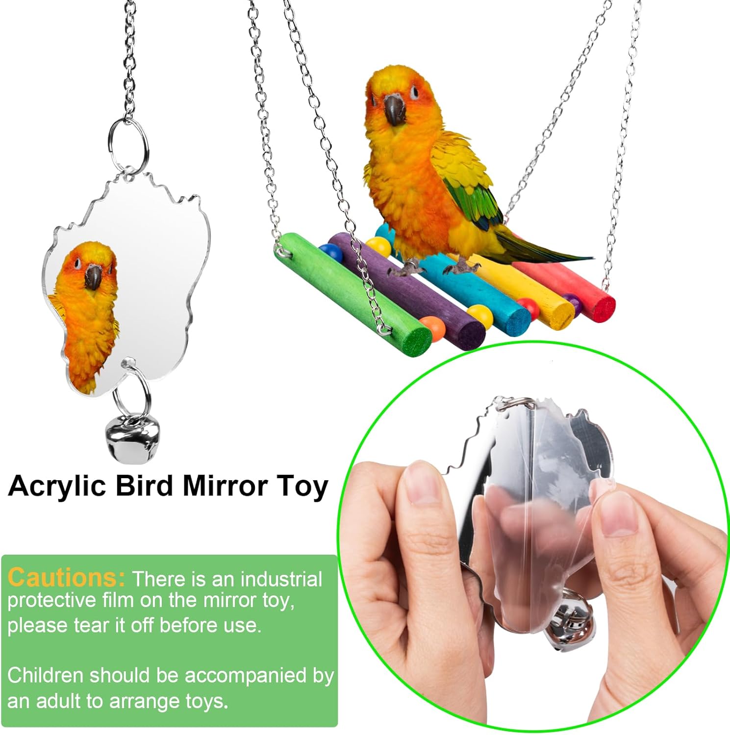 Bird Toys for Parakeets 7Pcs, Wood Parrots Budgie Cage Accessories, Bird Perch Swings for Small Conure Cockatiel