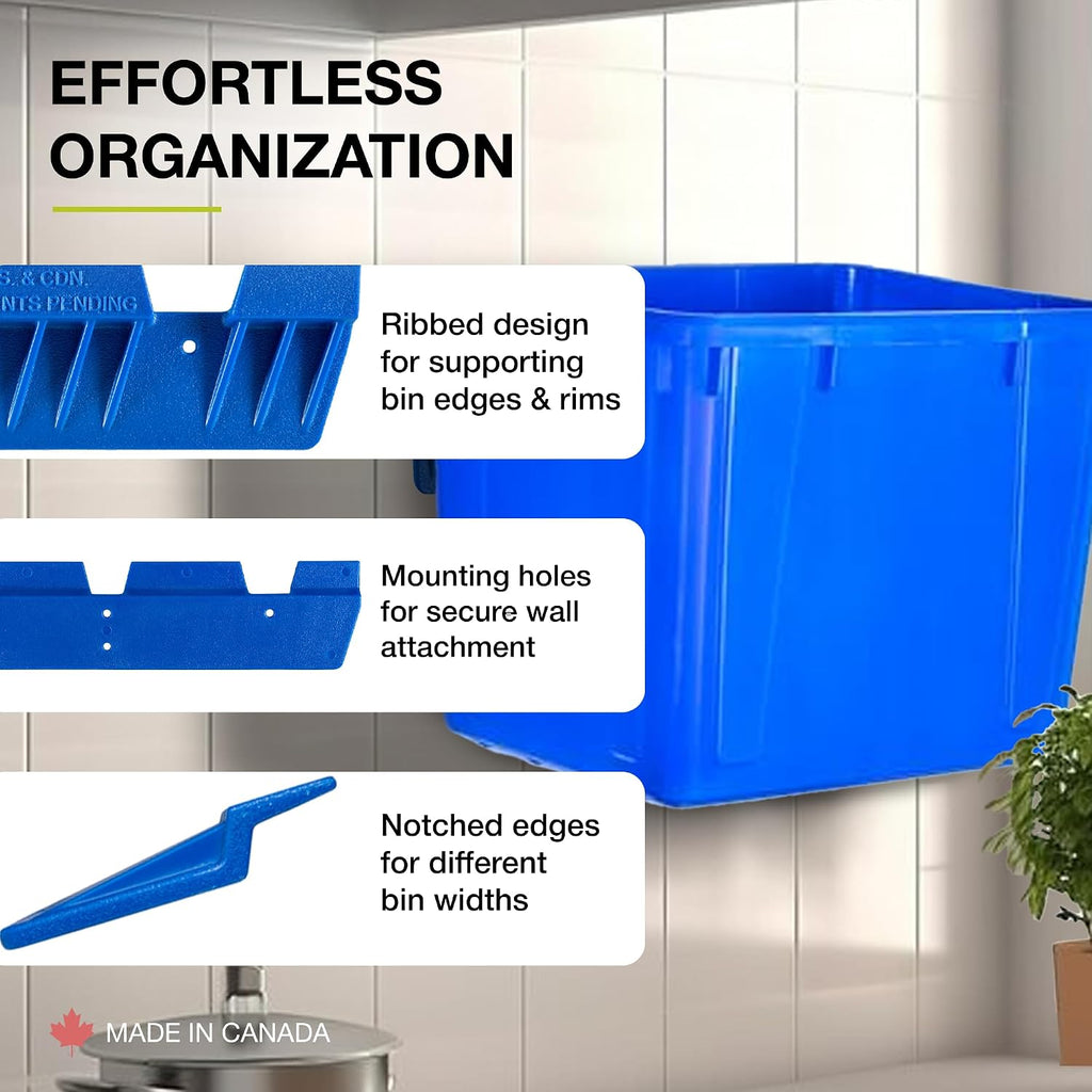 Recycle Bin Wall Mount (2 Pack) – Heavy-Duty Garage Organizer & Trash Can Holder, Space-Saving Blue Bin Hanger for