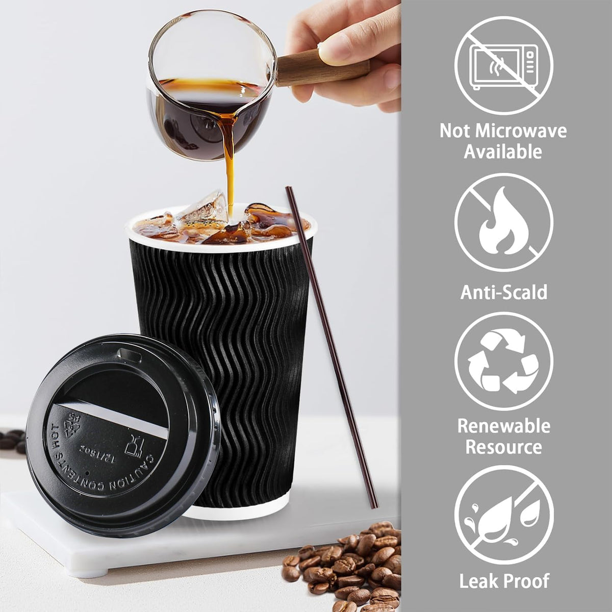 50 Pack 16 oz Coffee Cups with Lids, Disposable To Go Paper Cups