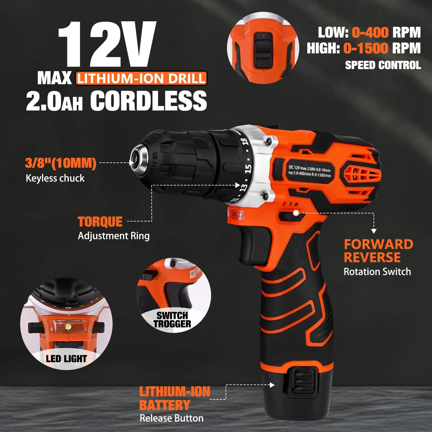 255-Piece Tool Set - Tool Kit with 12V Cordless Drill Driver, Toolbox Storage Case with Drawer, General Household