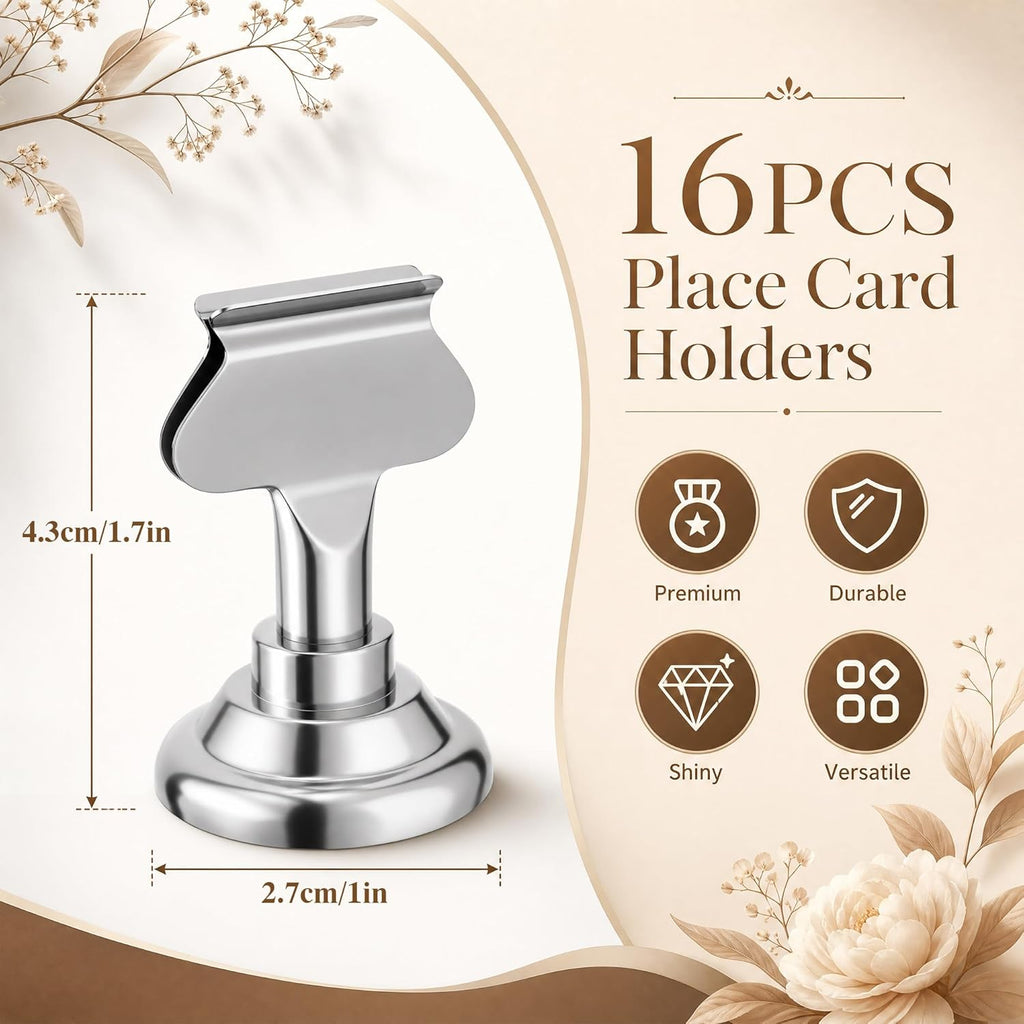 16 PK Place Card Holders 1.7 inches Table Card Holder Steel Card Holders for Weddings,Birthdays,Photos, Memo Notes