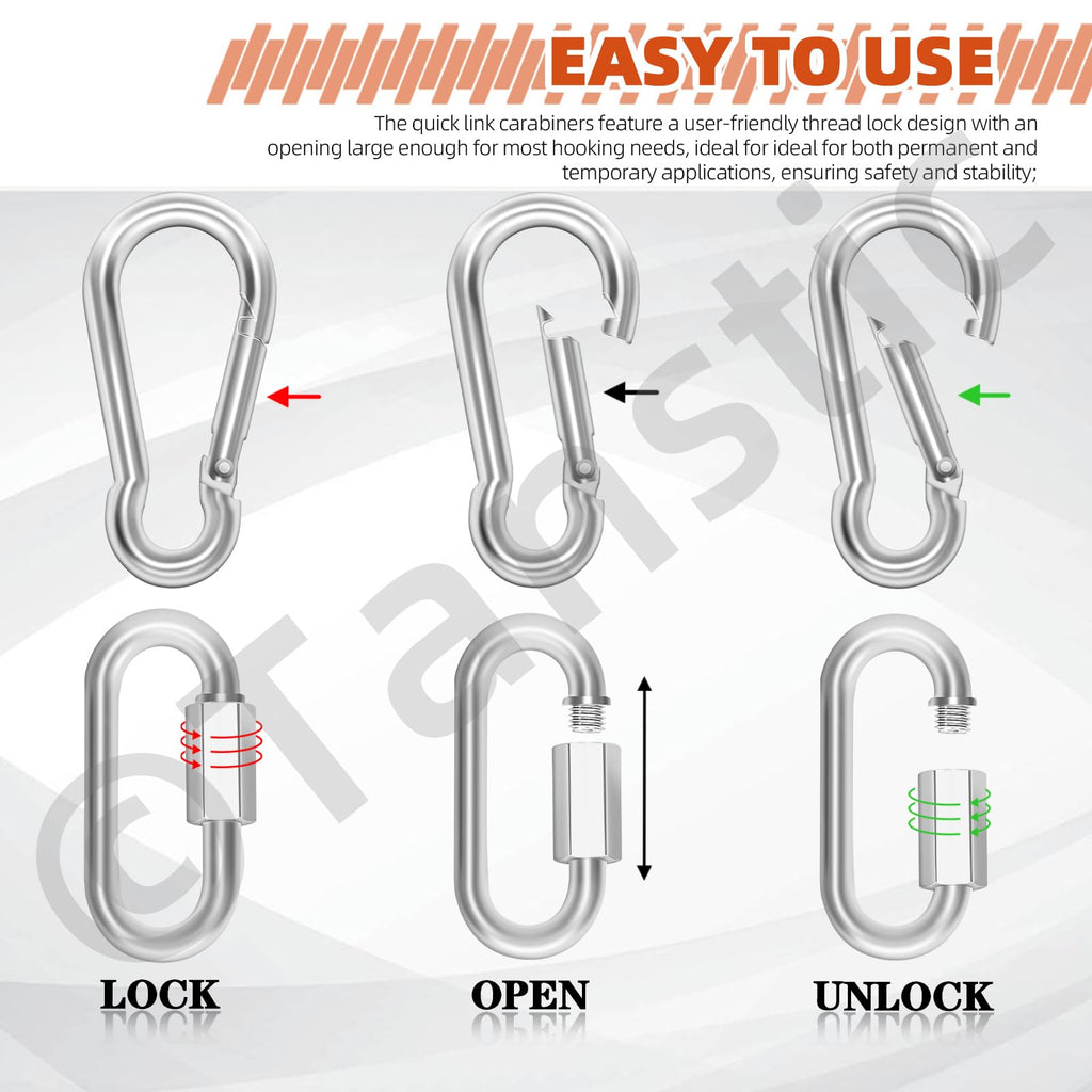 30Pcs Quick Link Chain Connector & Carabiner Clip Kit, Assorted Sizes Chain Link Quick Links Spring Snap Hook for
