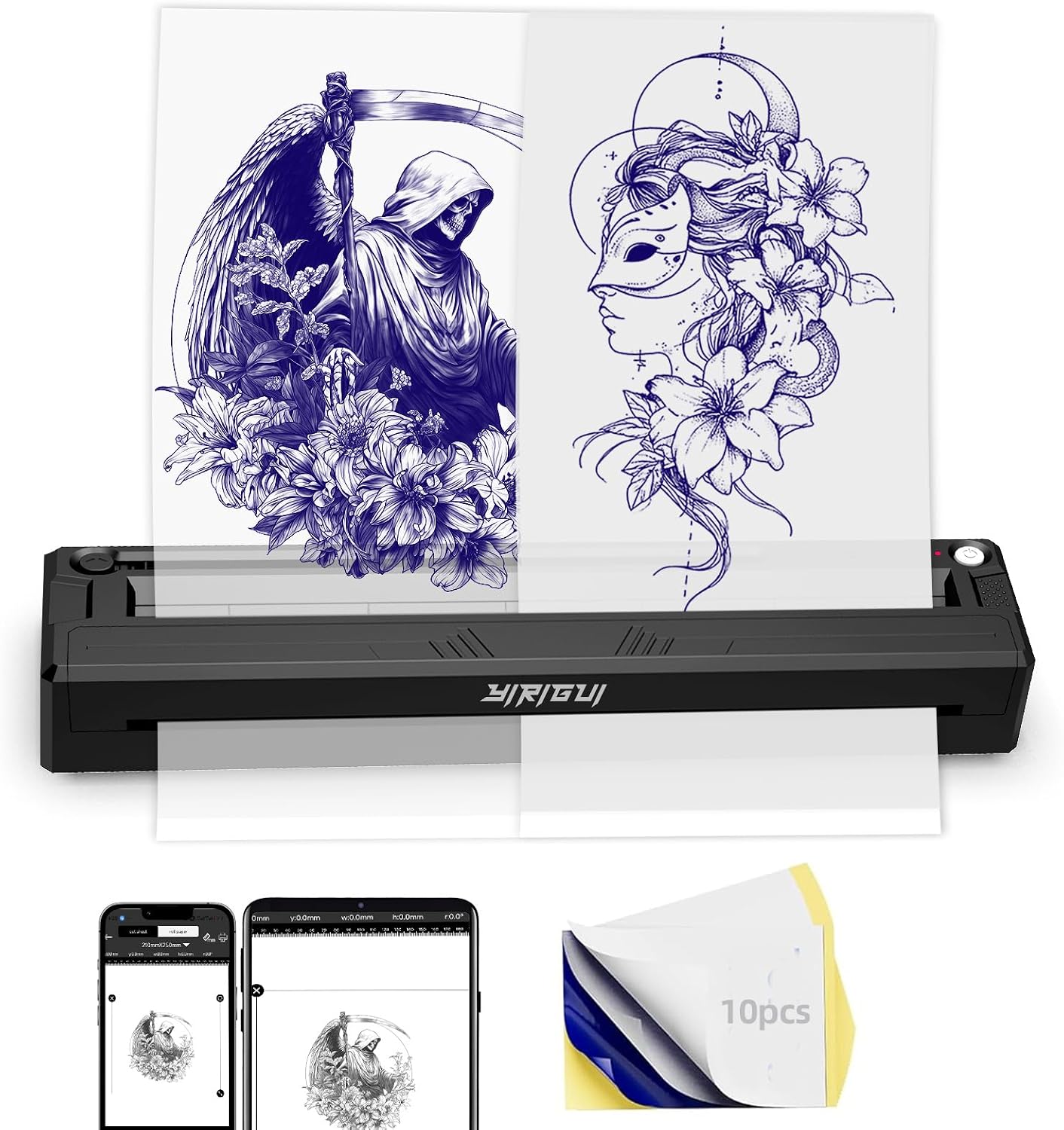 New Tattoo Stencil Printer - Fits A4-A8 Width Thermal Paper, Portable Wireless Bluetooth Thermal Tattoo Kit, Includes