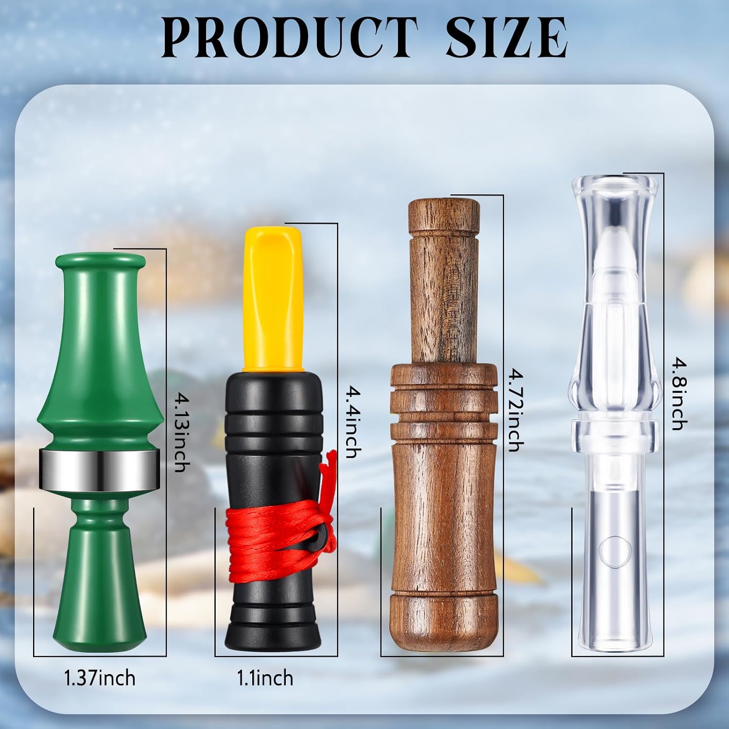4 Pcs Duck Calls for Hunting Mallard Decoy Whistle | Realistic Sounding Waterfowl Decoys, Wood and Acrylic Designs