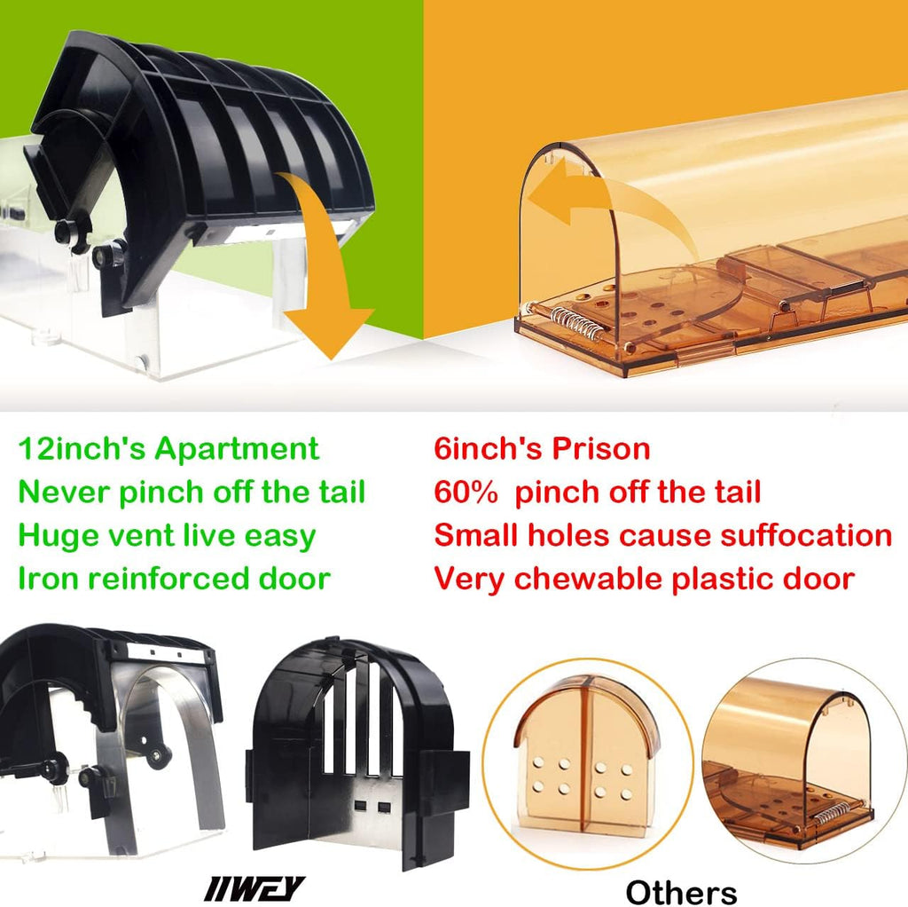 Humane Mouse Traps, 12 inches Enlarged No Kill Rat Live Traps for Chipmunks, Reusable Catch and Release Mice, Pet and