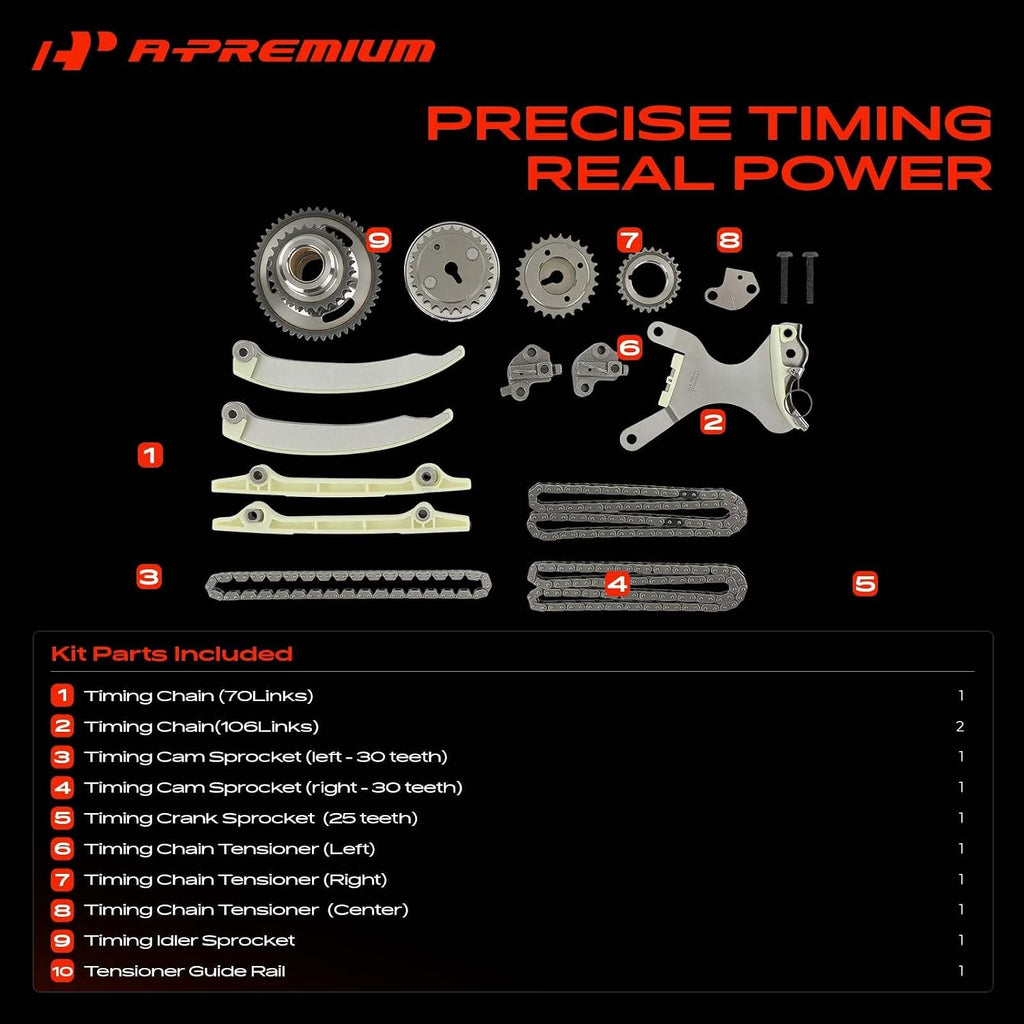 A-Premium 16PCS Engine Timing Chain Kit w/Tensioner & Sprocket SOHC 4.7L