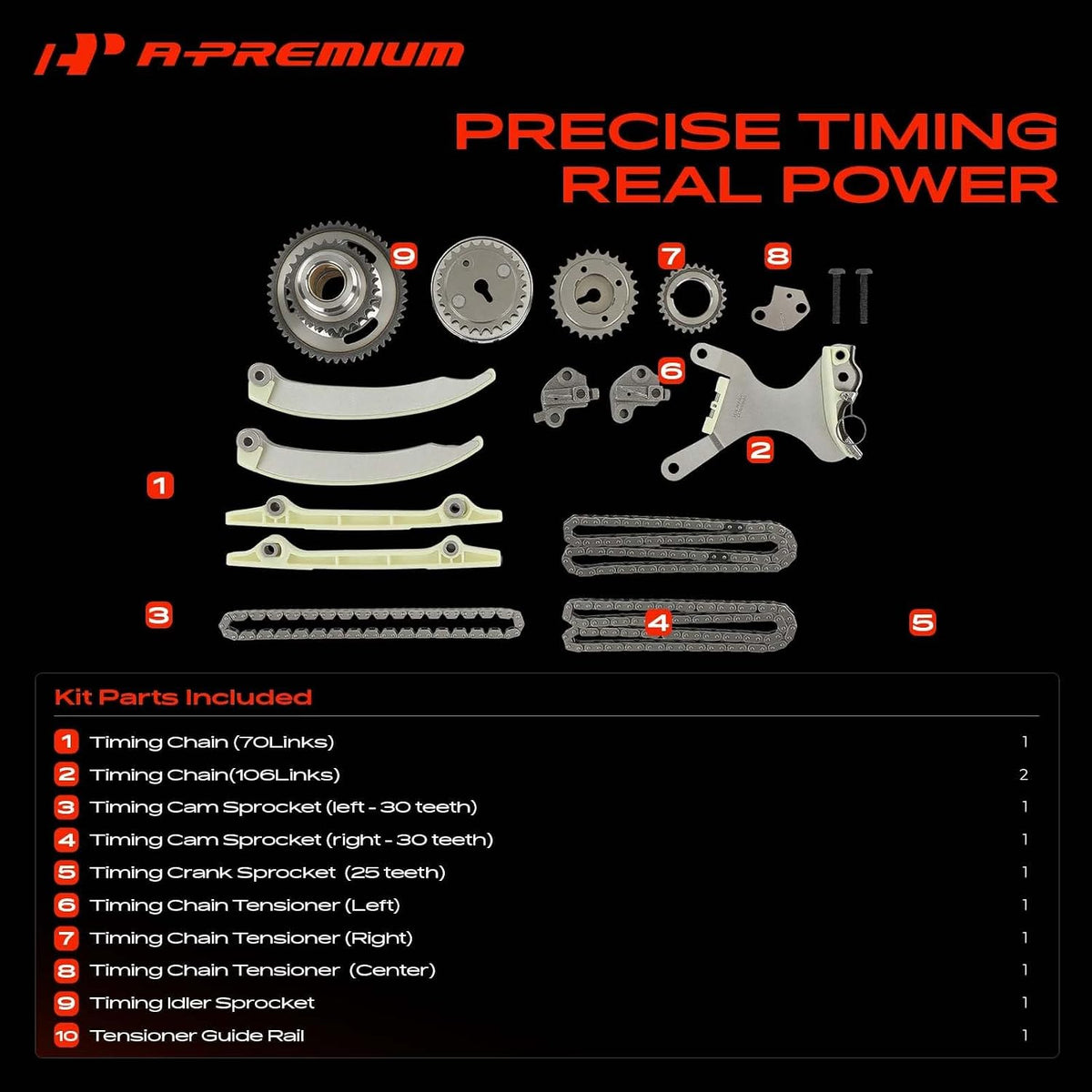 A-Premium 16PCS Engine Timing Chain Kit w/Tensioner & Sprocket SOHC 4.7L