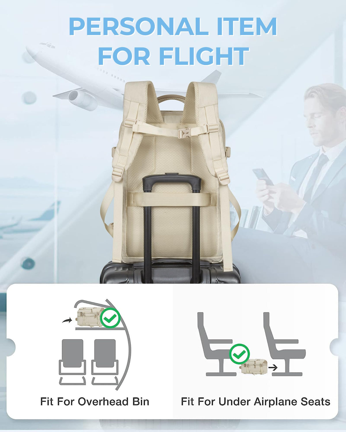 37L Expandable Travel Backpack Compression Carry On Daypack