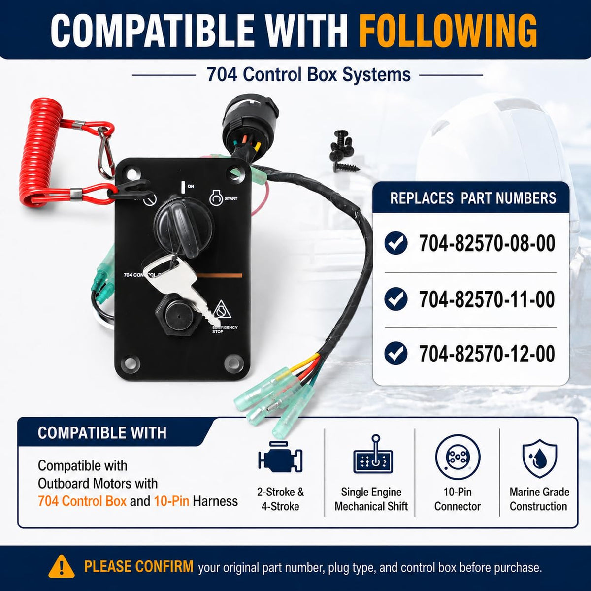 704-82570-08-00 Single Engine Key Switch Panel Compatible with Yamaha 12V