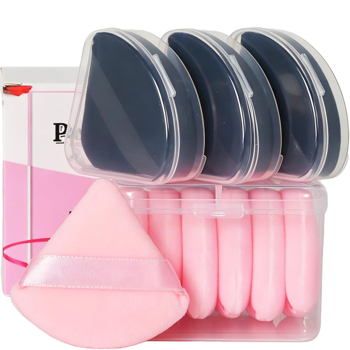 10Pcs Triangle Powder Puff Face Makeup,Setting,Black&Pink