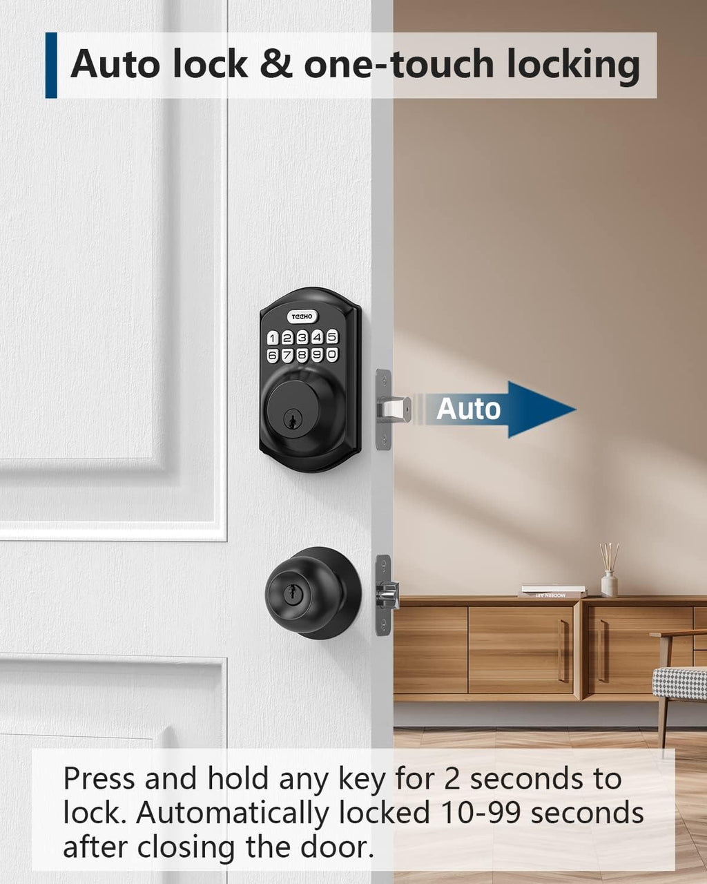 TE001 Keyless Entry Door Lock with Keypad - Smart Deadbolt Lock for Front Door with 2 Keys - Auto Lock - Easy