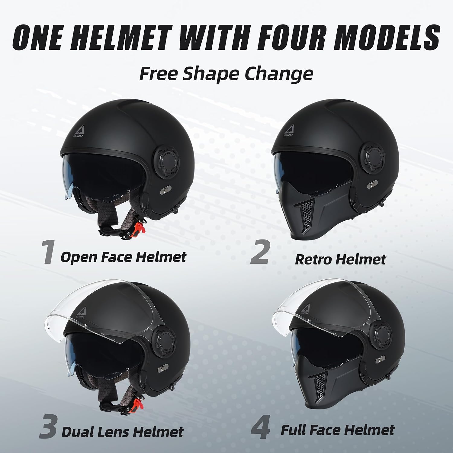 Convertible Full Face Motorcycle Helmet DOT Approved for Men Women | Detachable mask transforms to 3/4 open face
