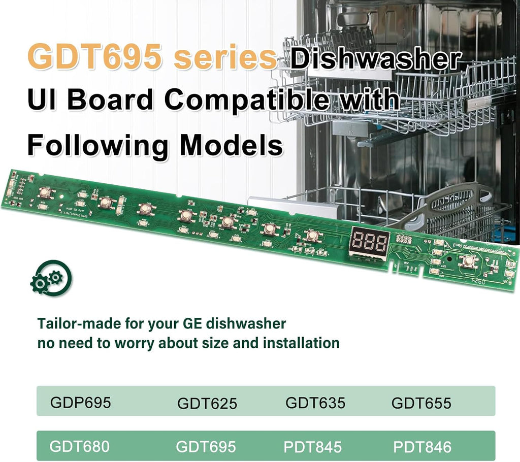 Dishwasher UI Board Compatible with GE GDT695 Series GDT695SGJ4WW