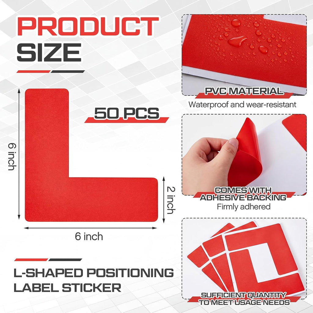 50 Pack 5s Location Marking Corner, 6 x 6 x 2 Inch L Shaped Floor Marking Stickers Graphical Organization Marker for