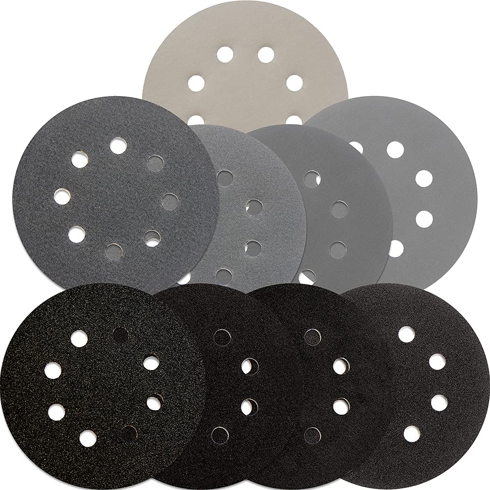 5 inch Wet Dry Sanding Discs Hook & Loop 54 pcs | 80 120 180 220 400 600 1000 2000 3000 Grit Silicon Carbide Orbital