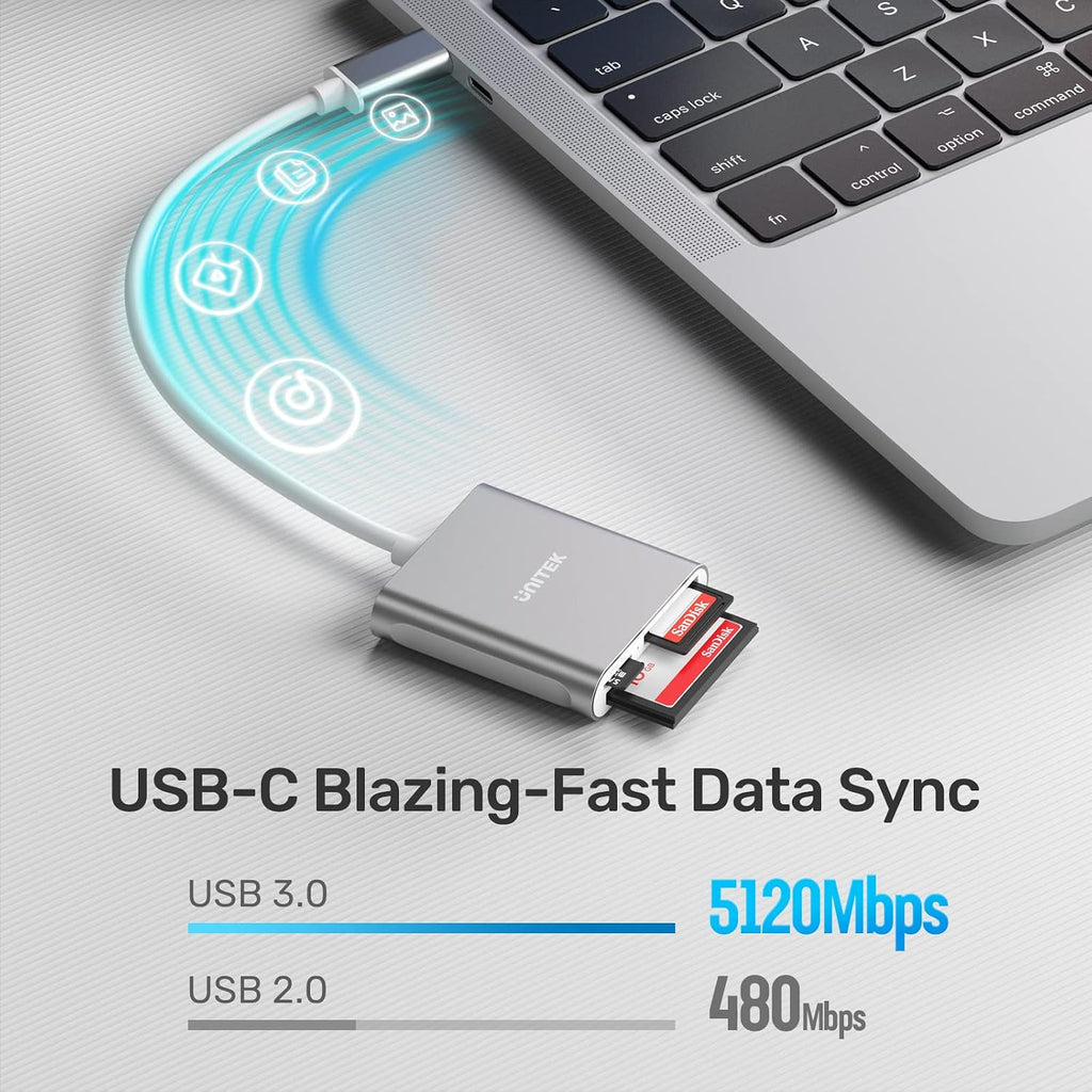 CF Card/MicroSD/SD Type-C Flash Memory Card Reader for USB C Device | High-Speed Read 3 Cards Simultaneously Aluminum
