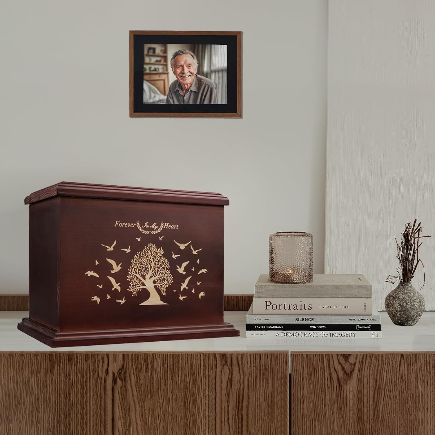 Cremation Urns for Human Ashes, Wooden Urn for Ashes Adult Male Female, Wooden Picture Frame Urns Box and Casket