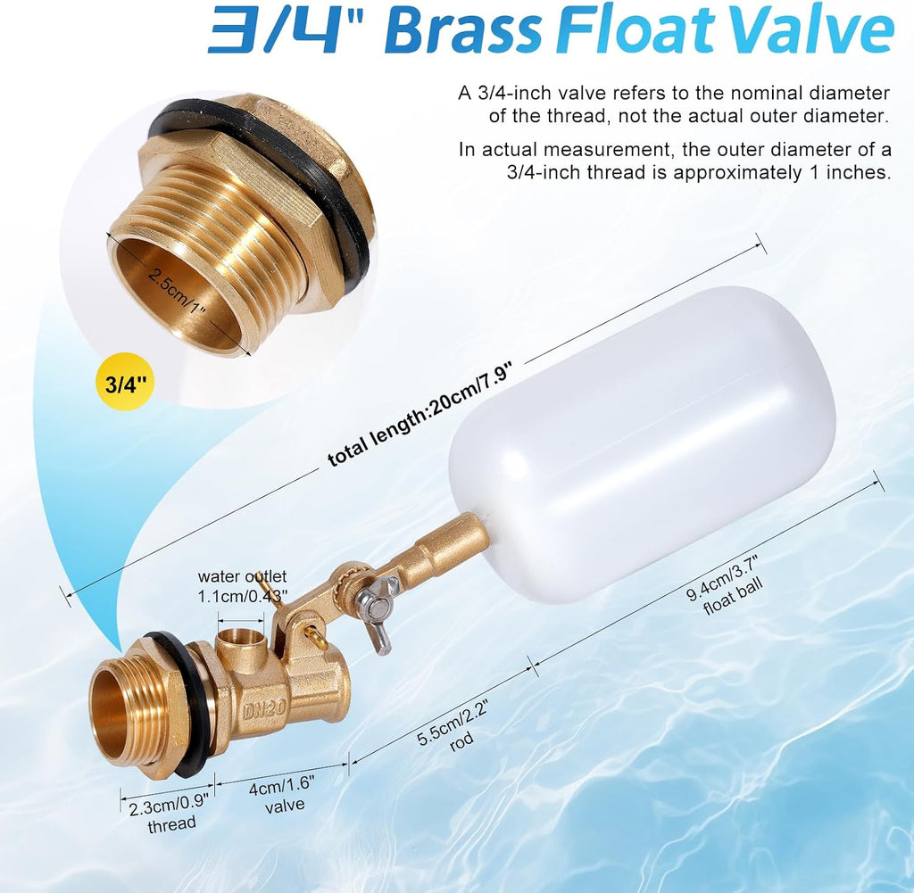 2 Pack 3/4 inch Brass Water Float Valve Pool Auto Fill Float Valve