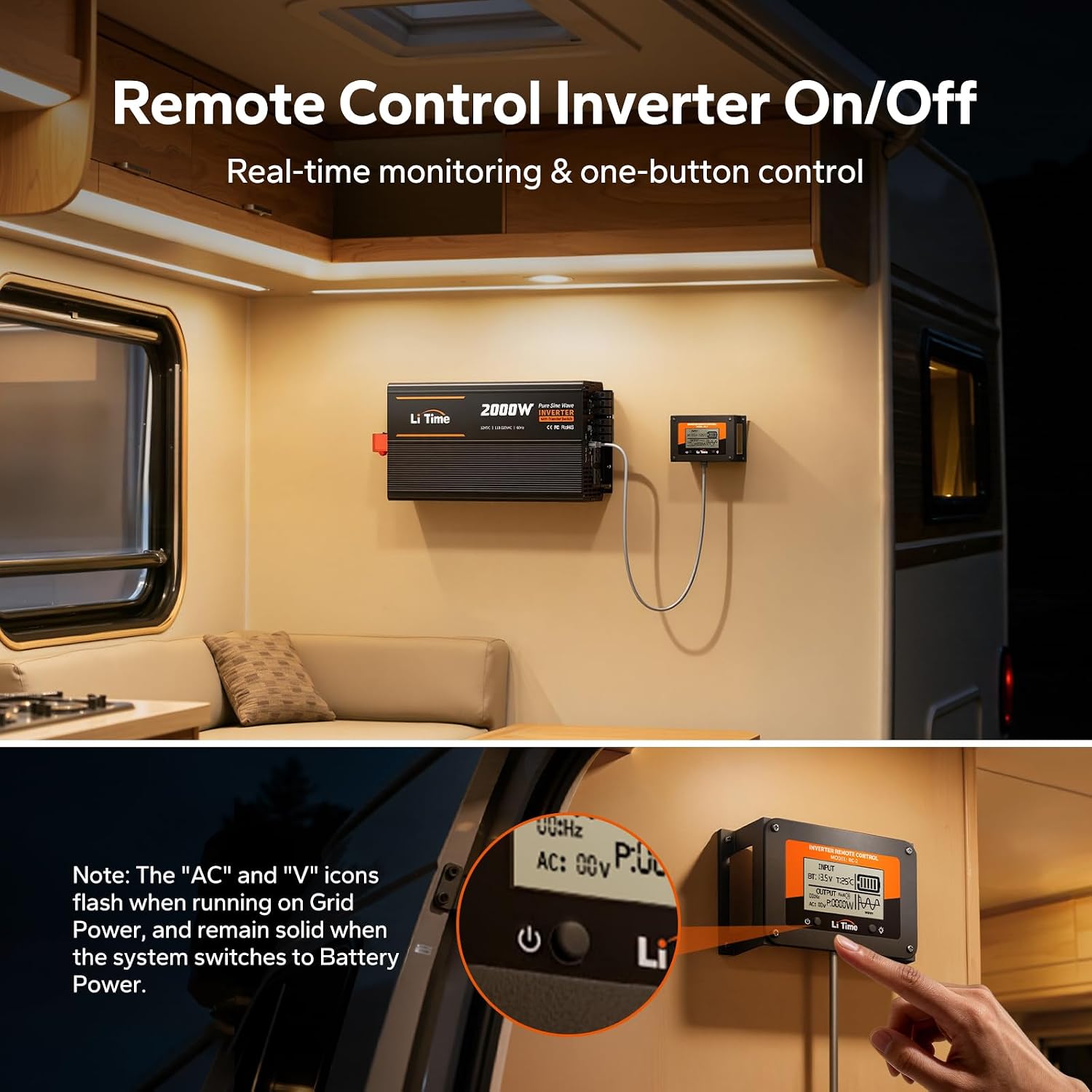 12V 2000W Power Inverter with ATS Transfer Switch, 12V DC-120V AC | 4000W Surge Power, 2 AC Output Sockets, USB &