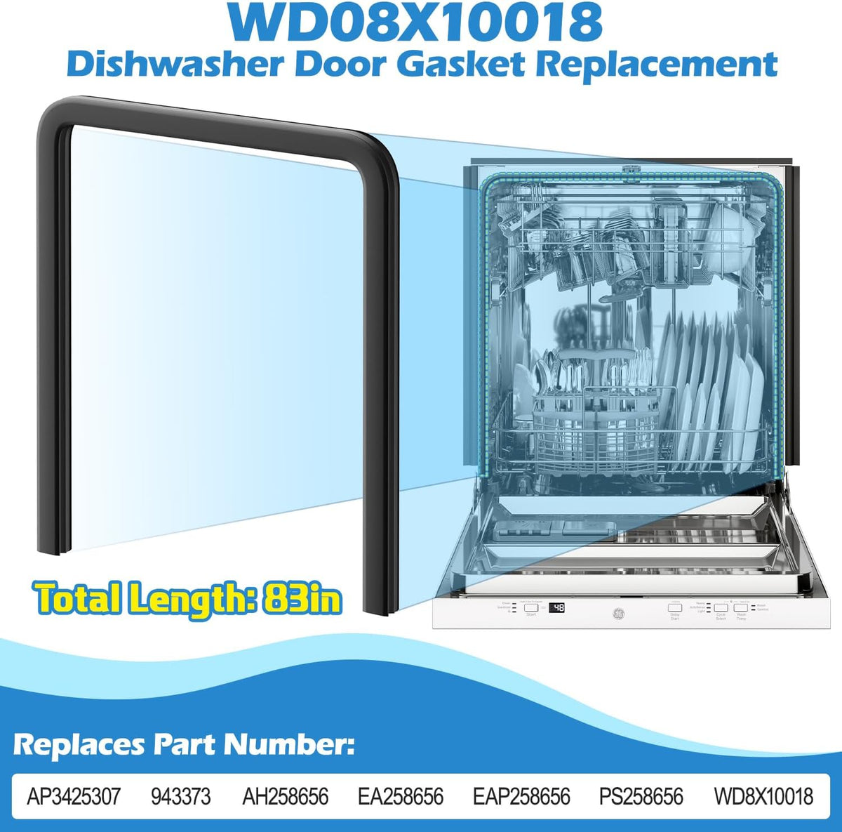 NEW WD08X10018 Dishwasher Door Seal Gasket for GE Dishwasher