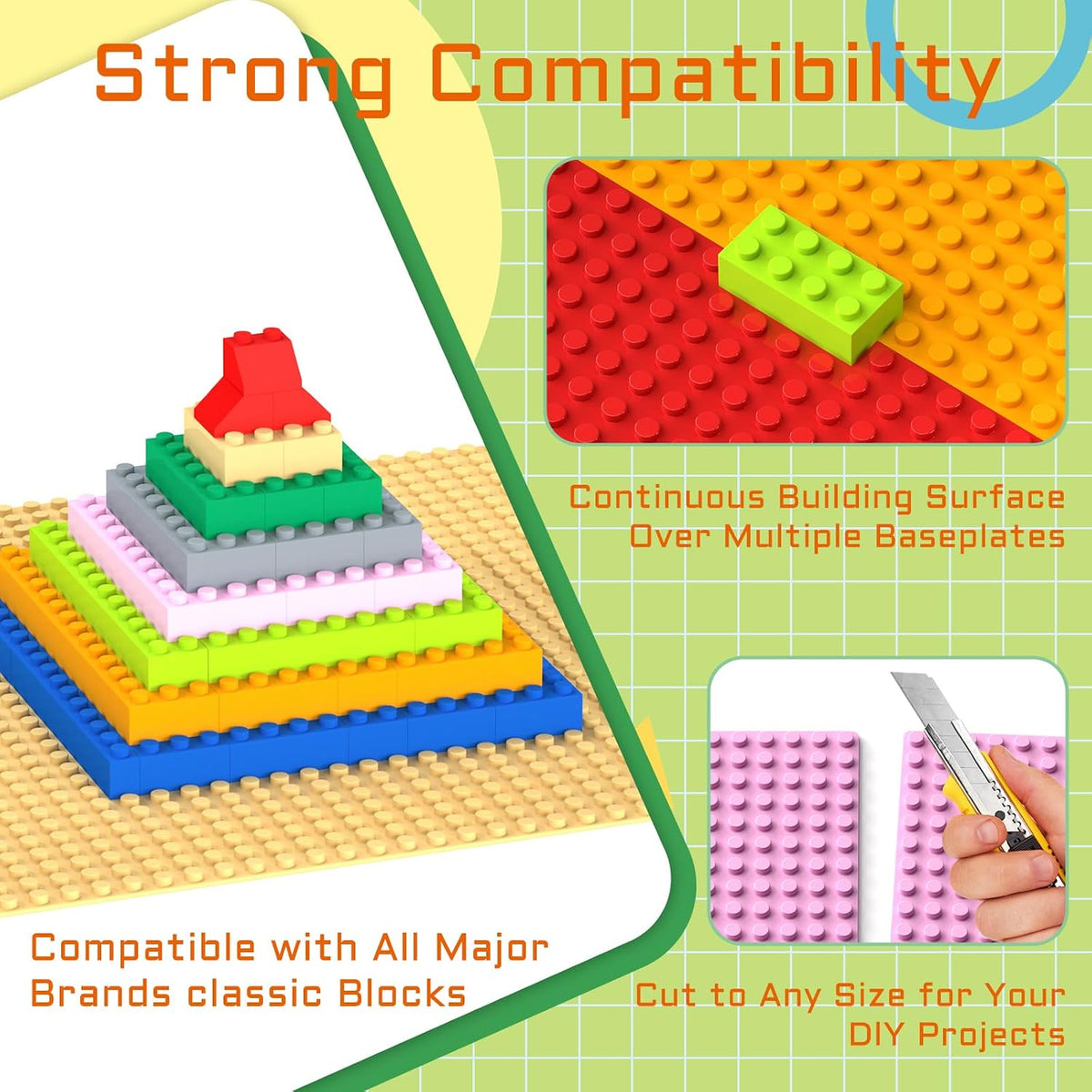 4 Pack Classic Baseplates 10" x 10" Large Building Plates for Building Bricks, Compatible with All Major Brands and