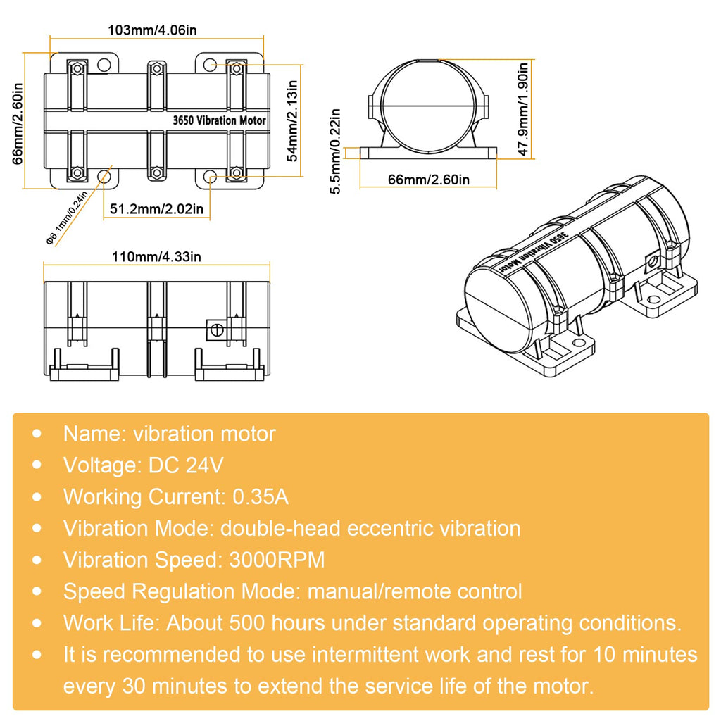 JIAWANSHUN DC24V Vibration Motor 3800RPM with Speed Adapter