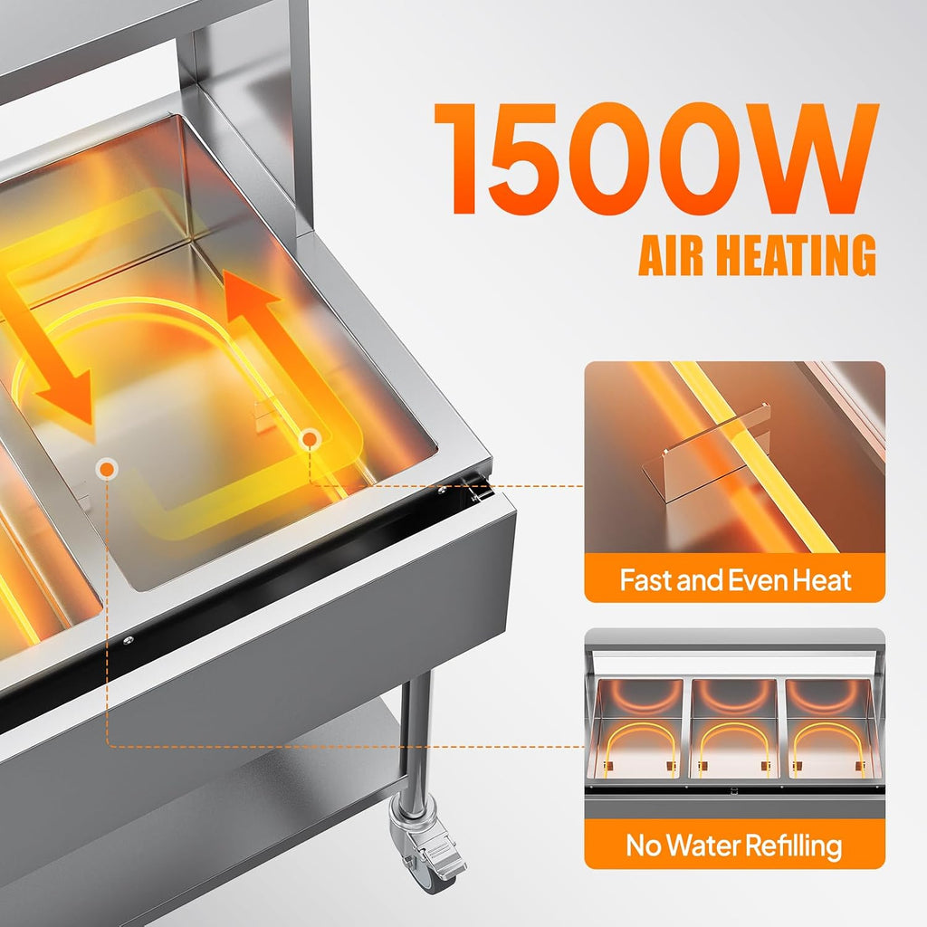 72QT Electric Commercial Food Warmer Steam Table, 1500W