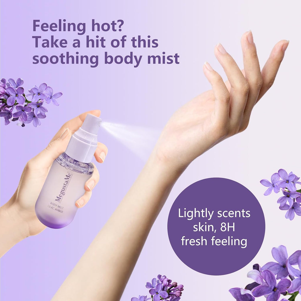 Lilac Amber Body Spray for Women, Long Lasting Floral Woody Fragrance Mist, Paraben & Phthalate Free, Gentle Elegant