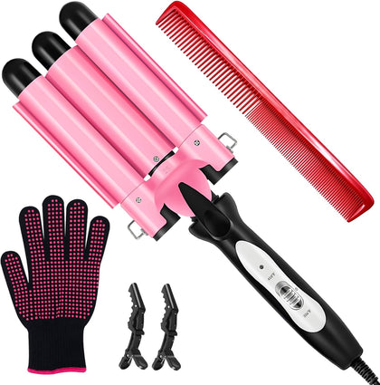 3 Barrel Curling Iron - Crimper Hair Tool 1" Ceramic Hair Crimper & Crimping Iron | Triple Barrel Hair Waver for