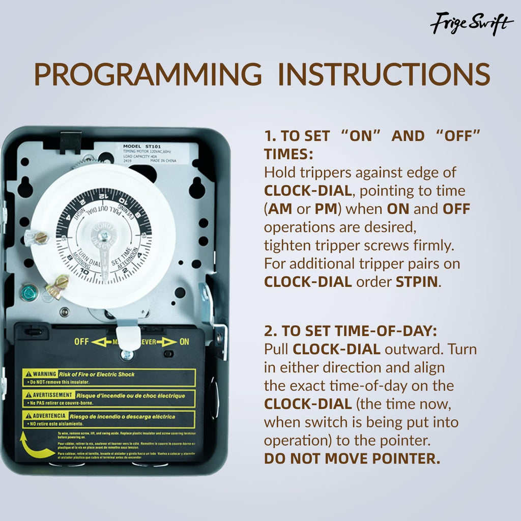 T101 24-Hour Mechanical Timer, 40 A 120V SPST Switch, 12 ON/Off Operations
