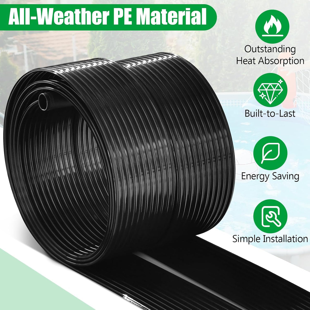 2.5 x 16.5 Feet Solar Pool Heater for Above Ground & Inground Pools | Weatherproof Solar Pool Heating Panel, Portable