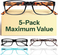 2.0 Professional Reading Glasses for Women for All Day - Computer Readers with Blue Light Protection - Value Pack