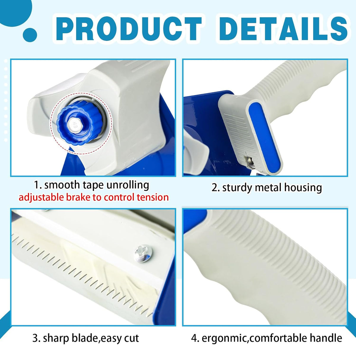 3 Inch Wide Tape Gun, 4 Pack, Blue