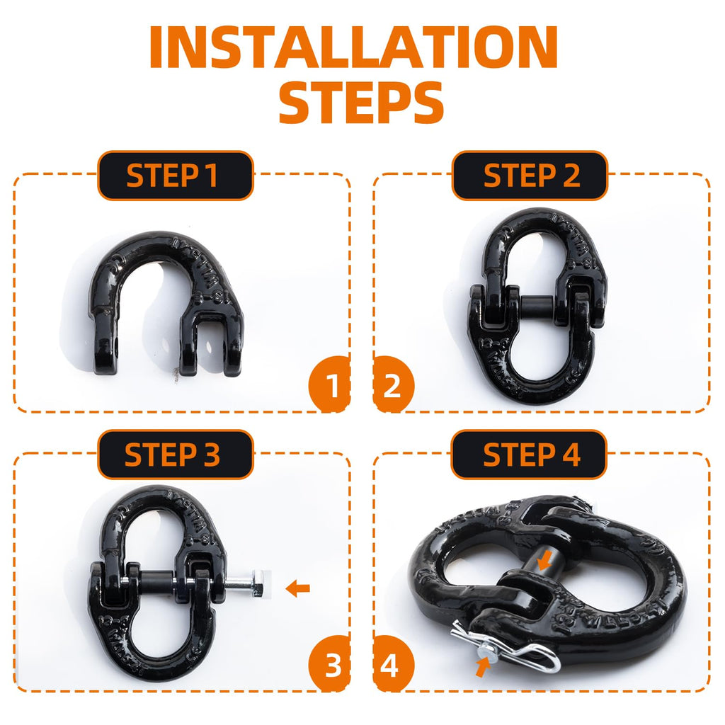 lifgarfe 2pcs 1/2inch Hammerlock Coupling Connector Link Safety Chain Adapter Connector Link Hammerlock Tow Hitch