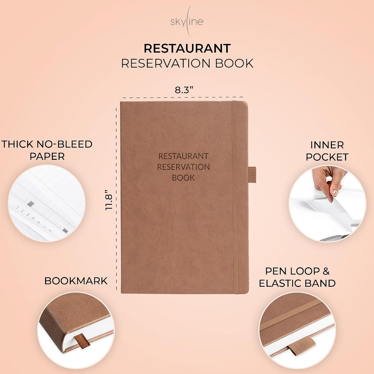 Reservation Book for Restaurant Host, Undated Hardcover, Terracotta