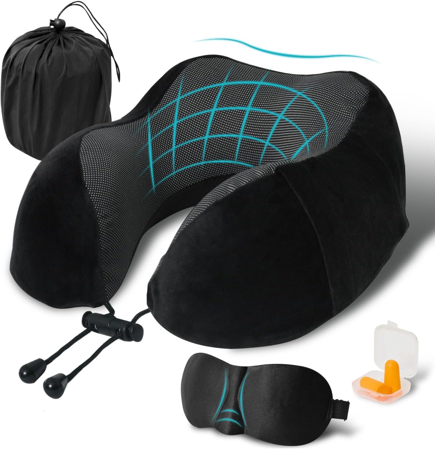 Travel Pillow, Memory Foam Neck Pillow for Traveling, U Shape Neck Pillow Airplane Portable Flight Pillow Travel Kit