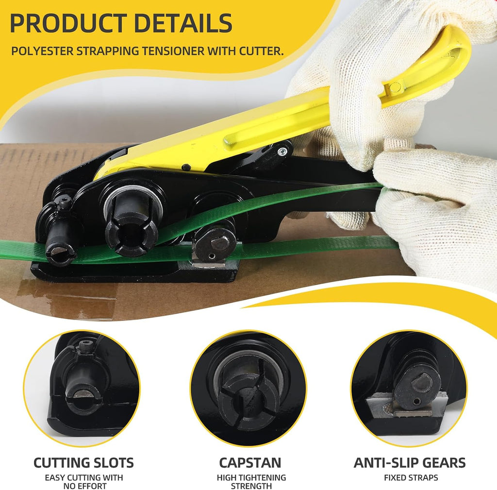 Banding Strapping Kit, 5/8” x 1000’ Heavy Duty Pallet Strapping Kit >1500lbs Tensile Strength, Includes Banding Tool