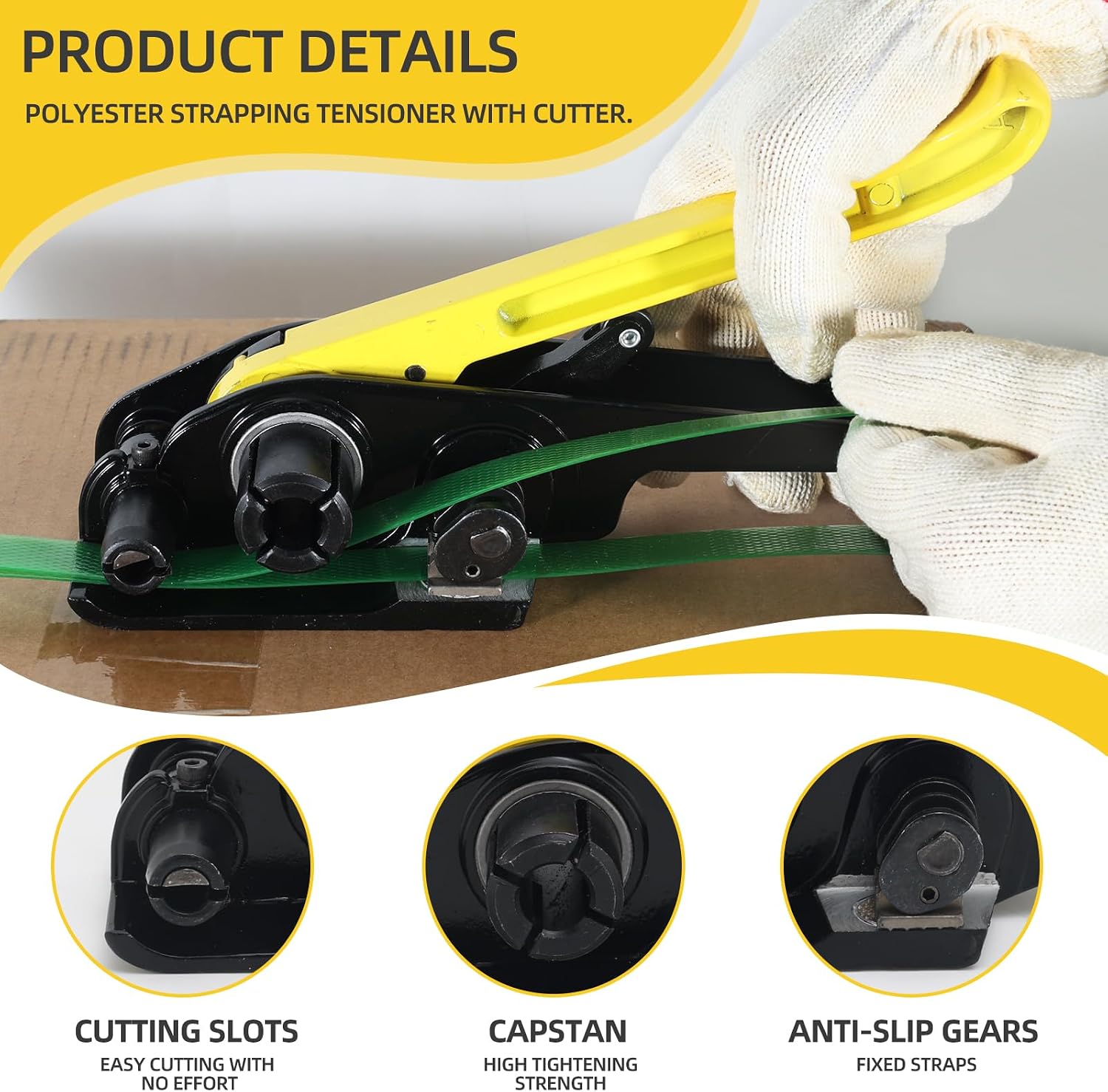 Banding Strapping Kit, 5/8” x 1000’ Heavy Duty Pallet Strapping Kit >1500lbs Tensile Strength, Includes Banding Tool