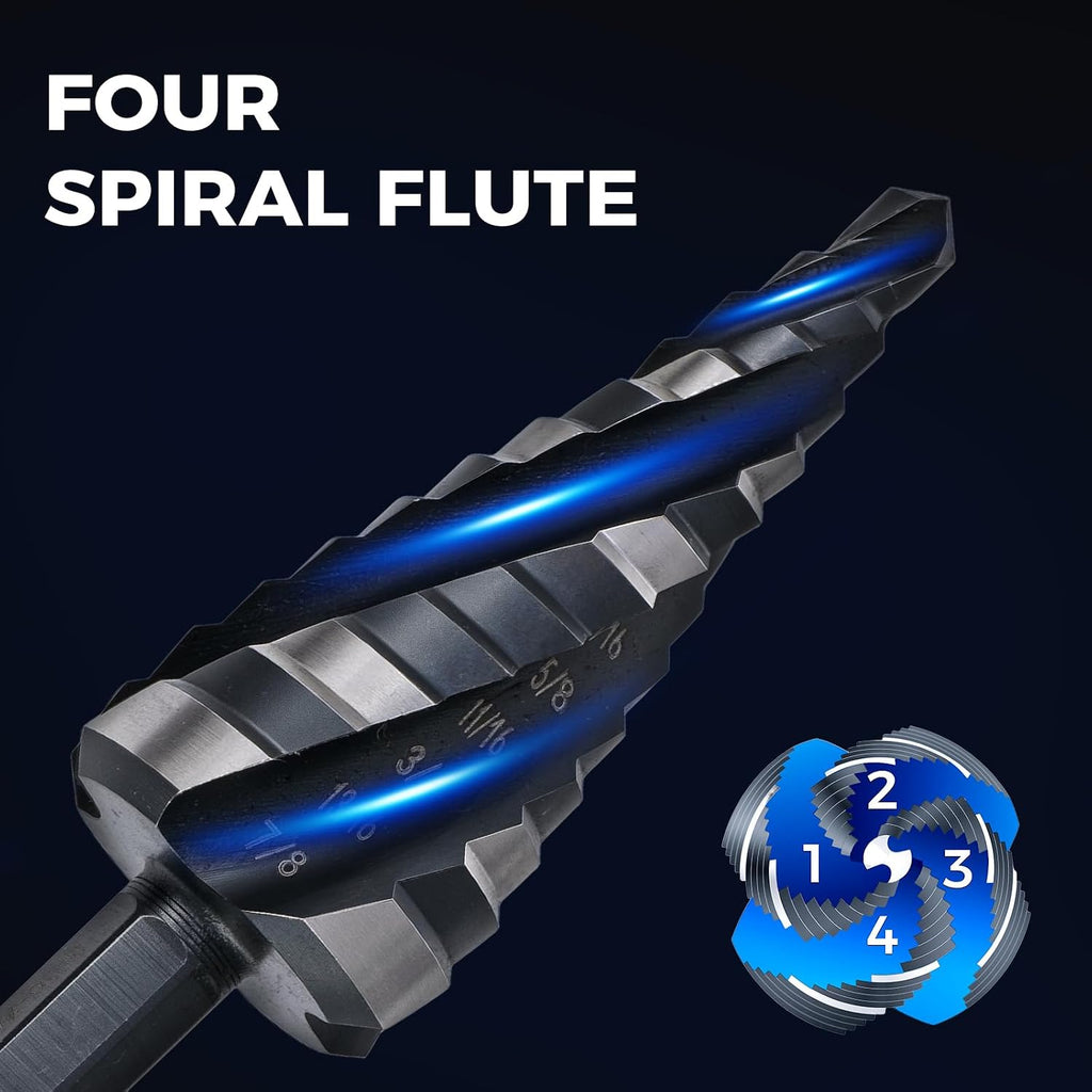 3-Piece Unibit Step Drill Bit for Metal, HSS Step Bit Set, 1/8"-7/8"