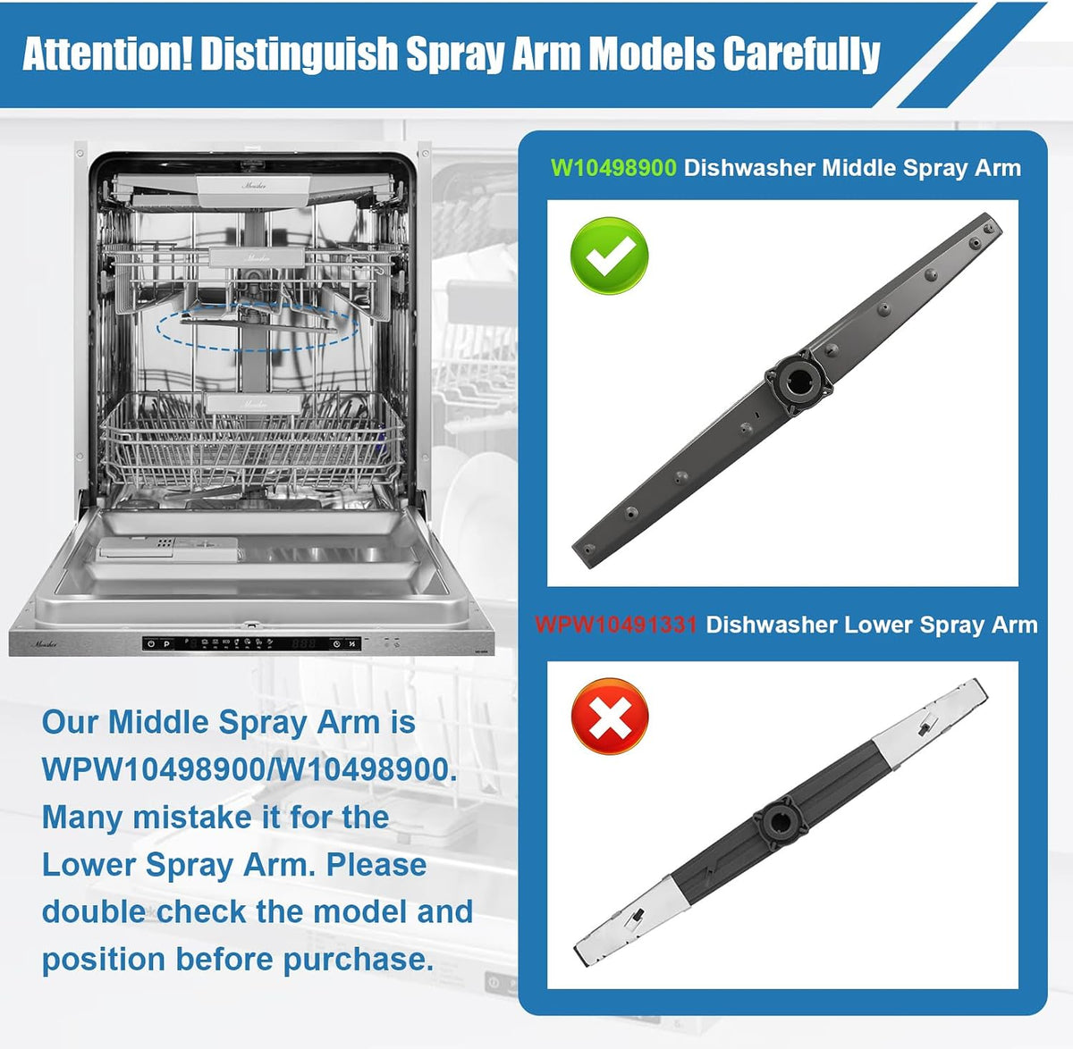 W10498900 Dishwasher Middle Wash Arm Assembly
