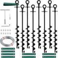 18'' Ground Anchors Screw in Heavy Duty, Shed Anchor Kit with Straps & Steel Cable & Tools, Earth Anchors for Mobile