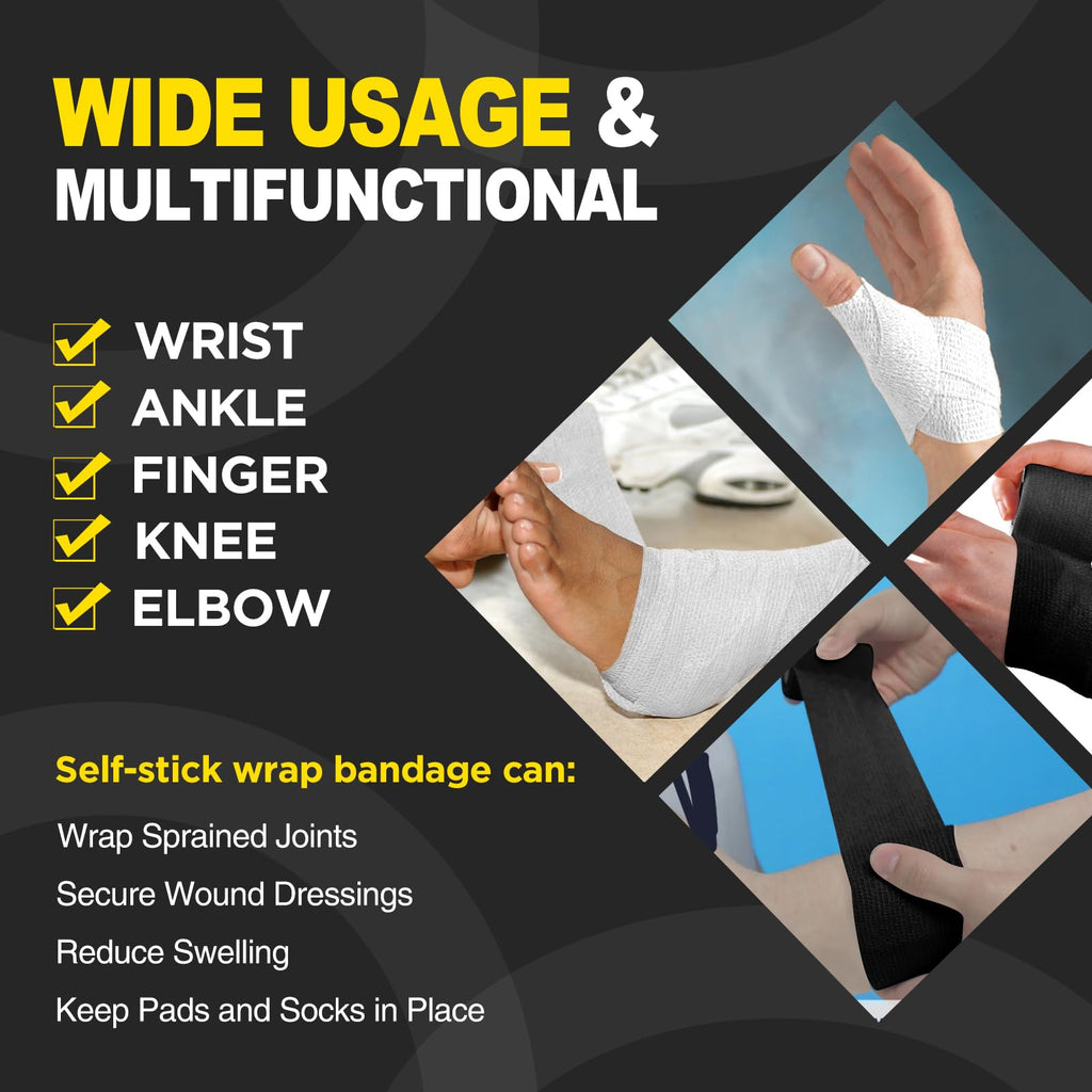 12 Rolls Self Adhesive Bandage Wrap, Cohesive Elastic Athletic Tape