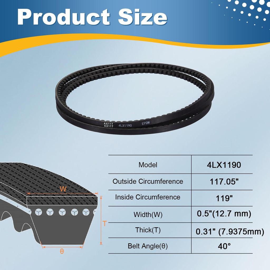 uxcell 4L1190 Rubber V-Belt 119" Outer Circ x 0.5" Width x 0.31" Thick