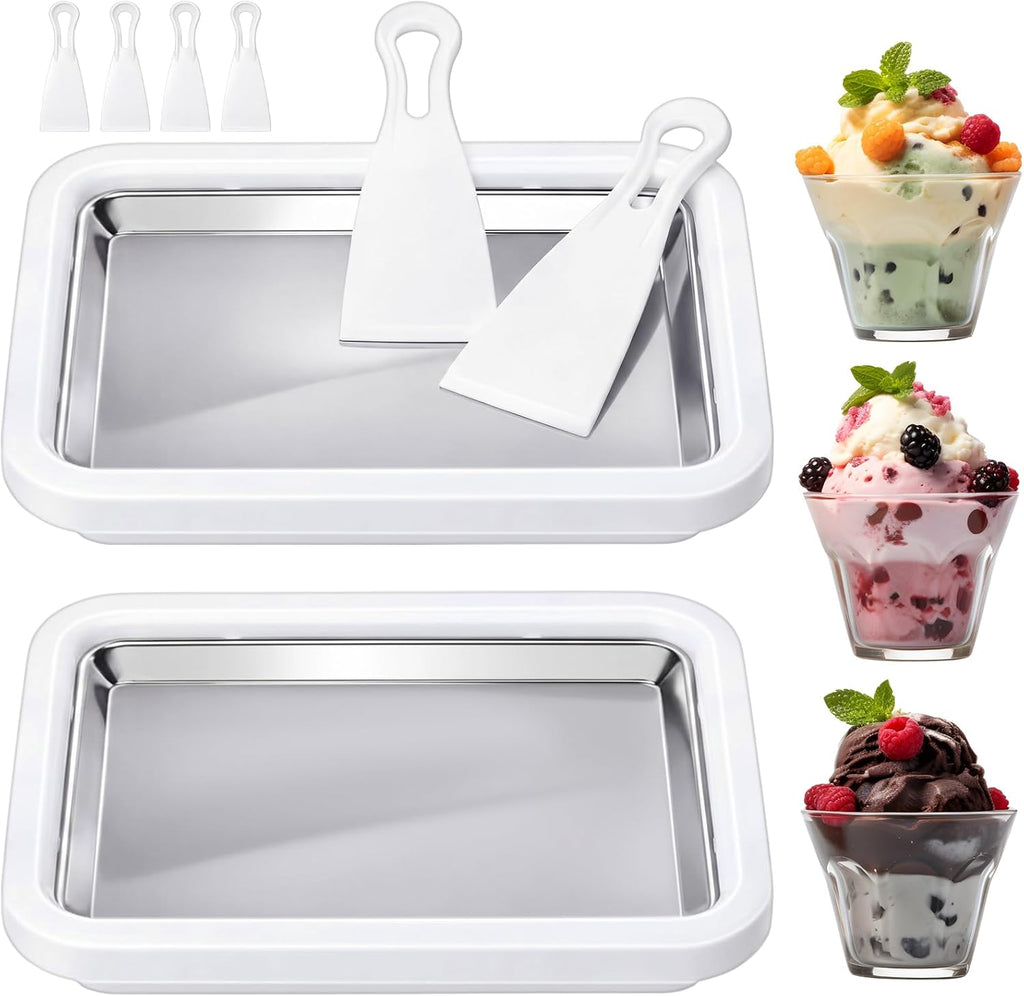 2 Sets Rolled Ice Cream Maker, Ice Cream Plate with 2 Scrapers