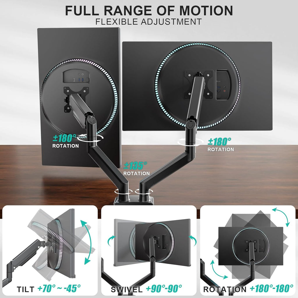 Dual Monitor Stand for 13-32 inch Computer Screens, Dual Monitor Arms for 2 Monitors Holds up to 22 lbs, Height