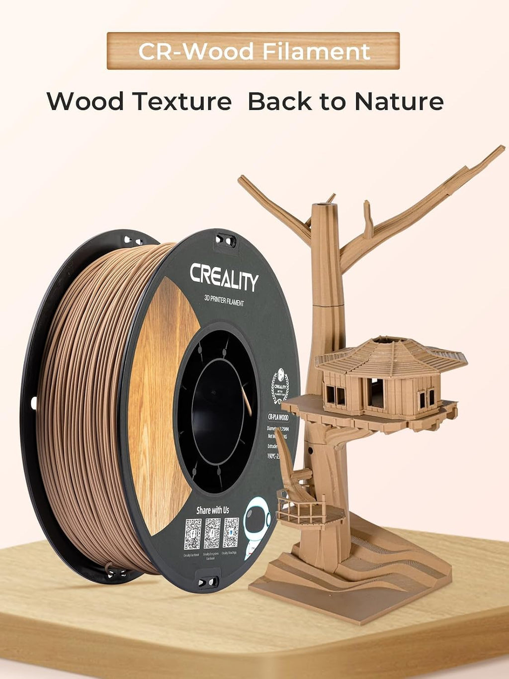 Wood Filament PLA 1.75 mm, Smooth Silk Texture, 1kg(2.2lbs)/Spool for 3D Printer